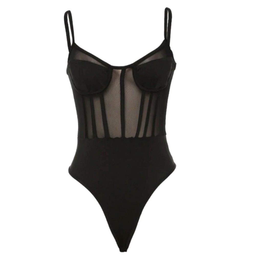 Black Mesh Corset Bodysuit